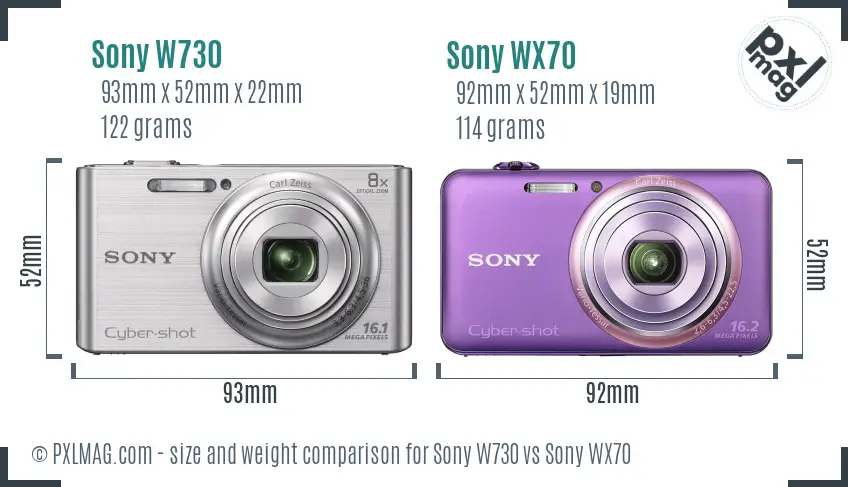 Sony W730 vs Sony WX70 size comparison