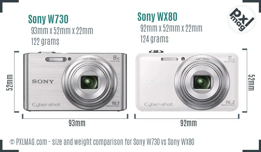 Sony W730 vs Sony WX80 size comparison