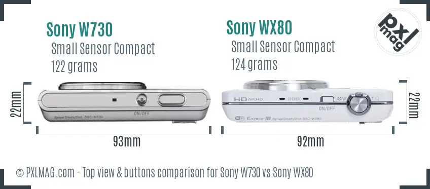 Sony W730 vs Sony WX80 top view buttons comparison