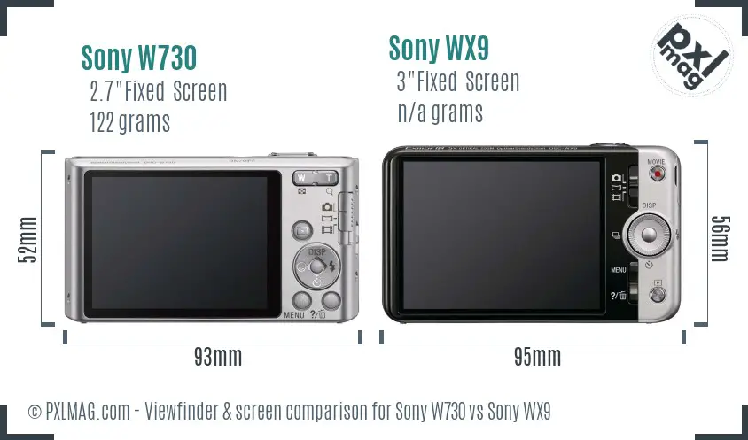 Sony W730 vs Sony WX9 Screen and Viewfinder comparison
