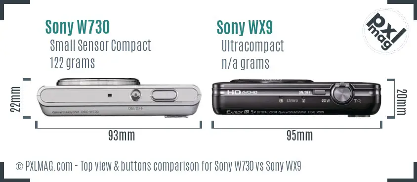 Sony W730 vs Sony WX9 top view buttons comparison