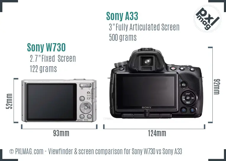 Sony W730 vs Sony A33 Screen and Viewfinder comparison