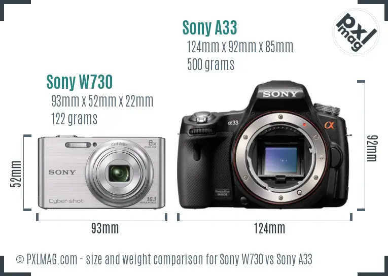 Sony W730 vs Sony A33 size comparison