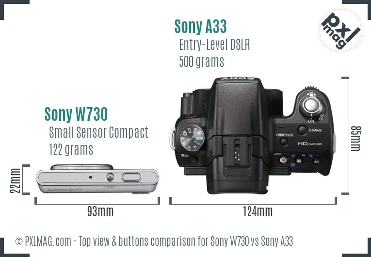 Sony W730 vs Sony A33 top view buttons comparison