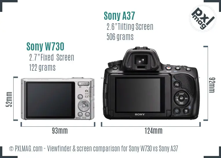 Sony W730 vs Sony A37 Screen and Viewfinder comparison