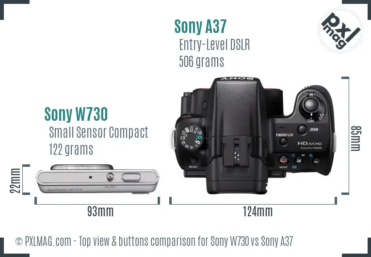 Sony W730 vs Sony A37 top view buttons comparison
