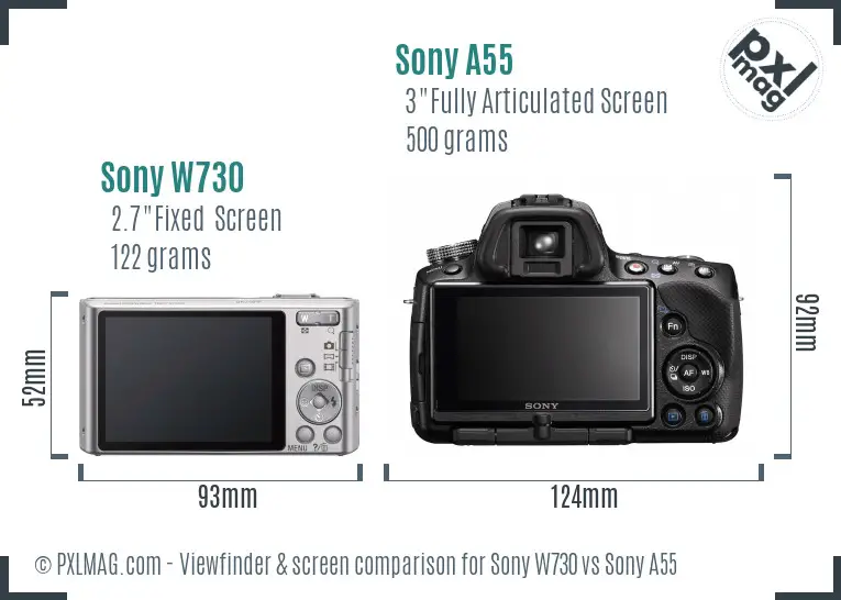 Sony W730 vs Sony A55 Screen and Viewfinder comparison