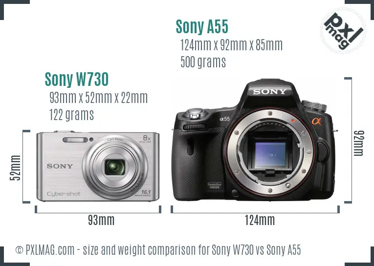 Sony W730 vs Sony A55 size comparison