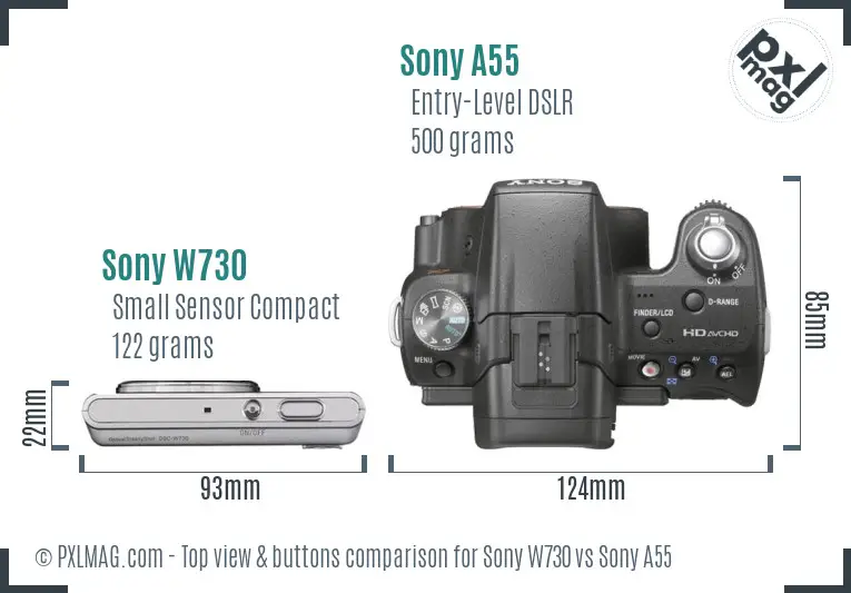 Sony W730 vs Sony A55 top view buttons comparison