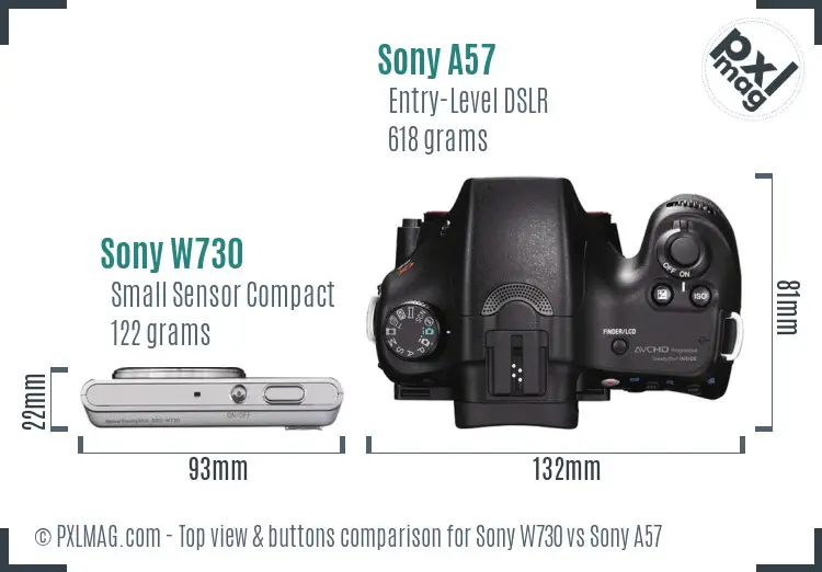 Sony W730 vs Sony A57 top view buttons comparison