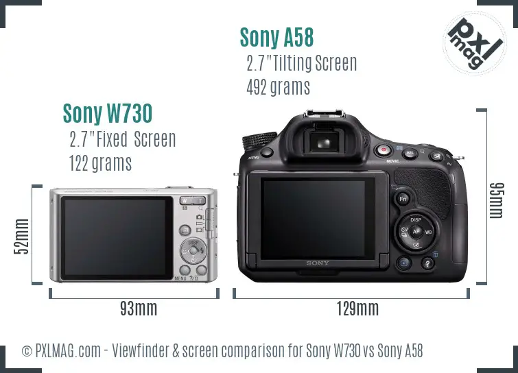 Sony W730 vs Sony A58 Screen and Viewfinder comparison