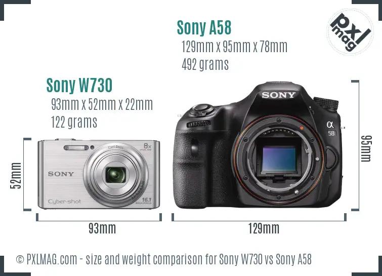 Sony W730 vs Sony A58 size comparison