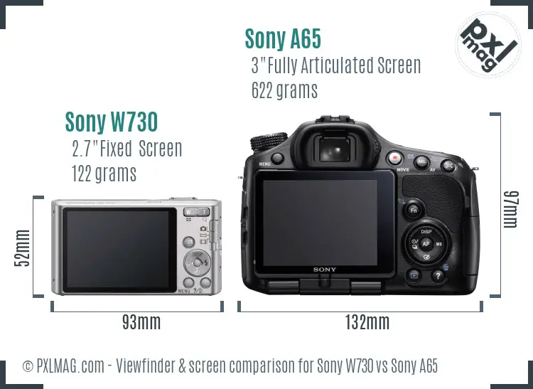 Sony W730 vs Sony A65 Screen and Viewfinder comparison