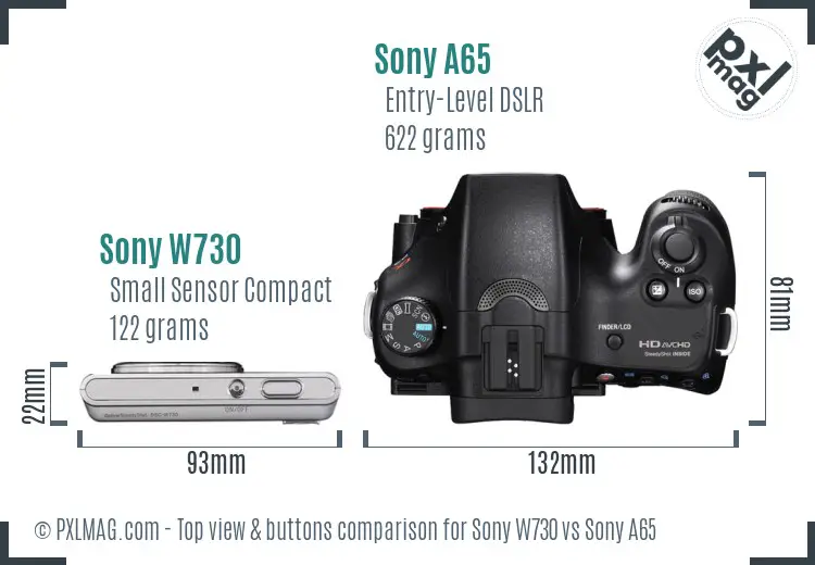 Sony W730 vs Sony A65 top view buttons comparison