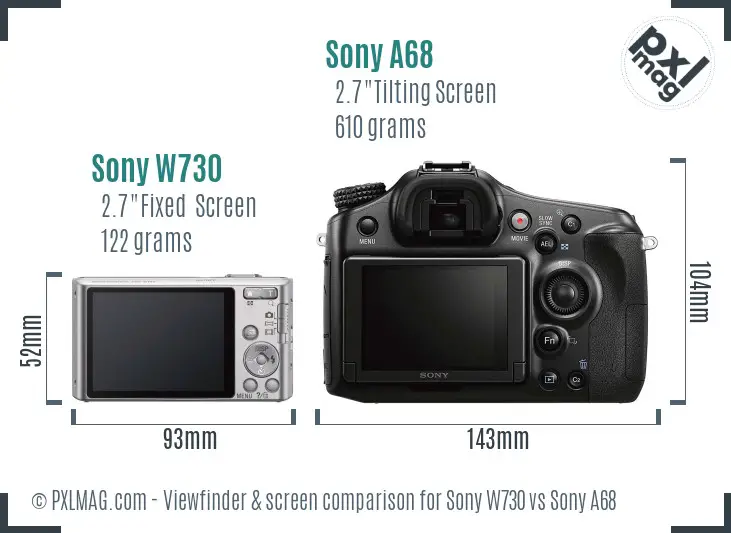 Sony W730 vs Sony A68 Screen and Viewfinder comparison