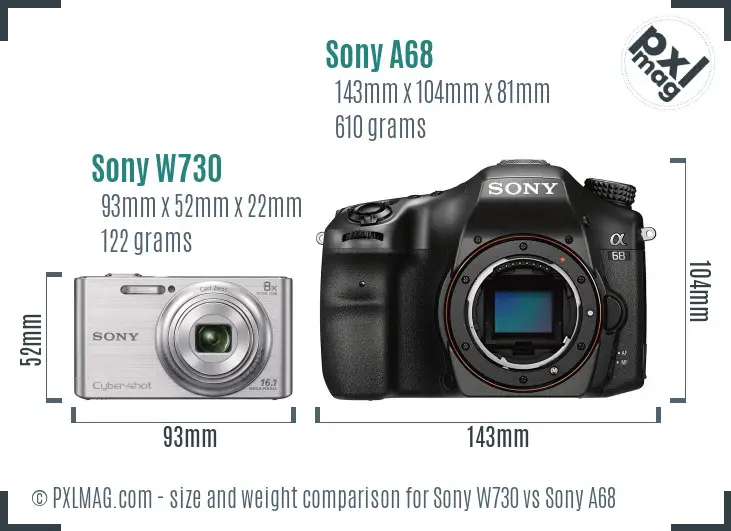 Sony W730 vs Sony A68 size comparison