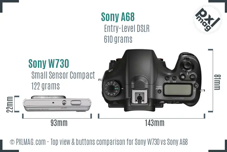 Sony W730 vs Sony A68 top view buttons comparison
