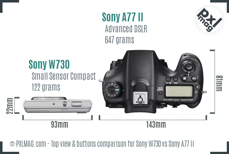 Sony W730 vs Sony A77 II top view buttons comparison