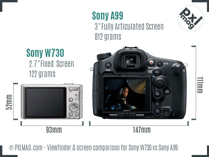 Sony W730 vs Sony A99 Screen and Viewfinder comparison