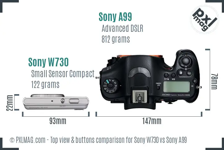 Sony W730 vs Sony A99 top view buttons comparison