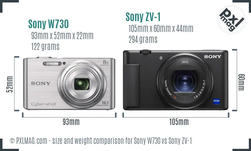 Sony W730 vs Sony ZV-1 size comparison