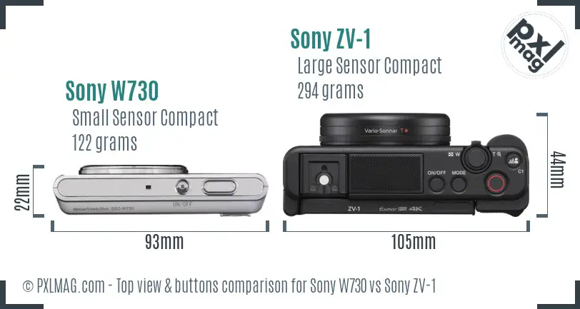 Sony W730 vs Sony ZV-1 top view buttons comparison