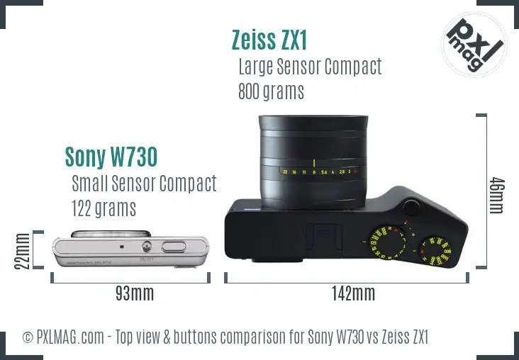 Sony W730 vs Zeiss ZX1 top view buttons comparison