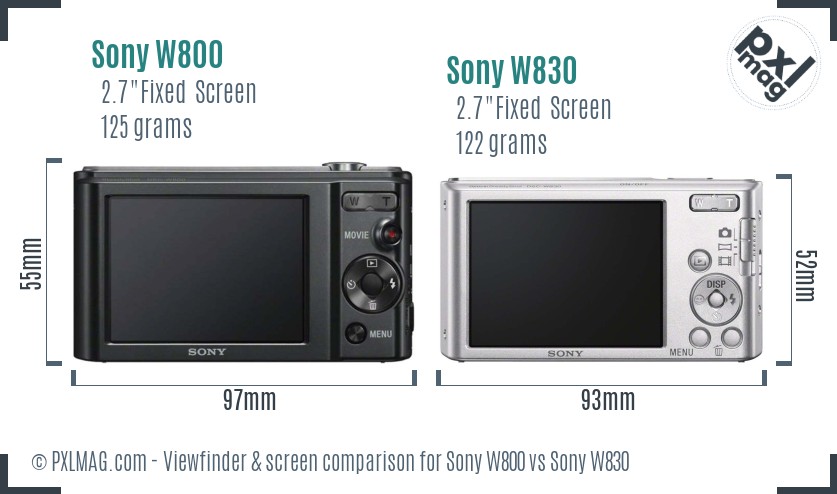 Sony W800 vs Sony W830 Screen and Viewfinder comparison