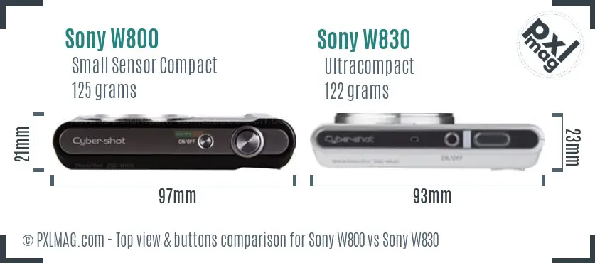 Sony W800 vs Sony W830 top view buttons comparison