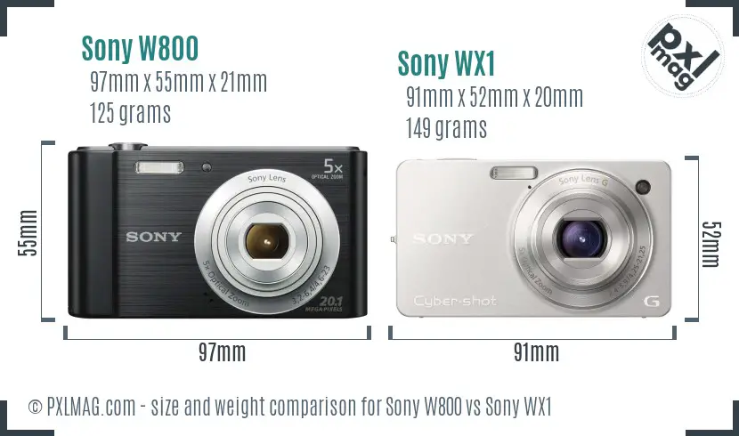 Sony W800 vs Sony WX1 size comparison