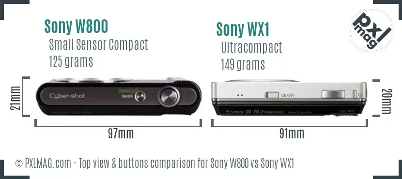 Sony W800 vs Sony WX1 top view buttons comparison