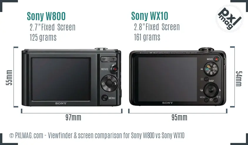 Sony W800 vs Sony WX10 Screen and Viewfinder comparison
