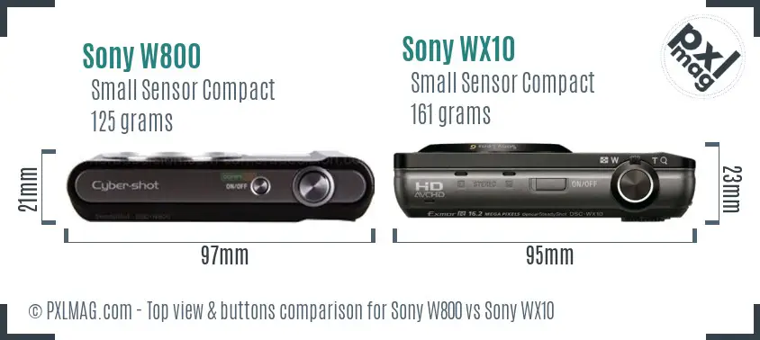 Sony W800 vs Sony WX10 top view buttons comparison