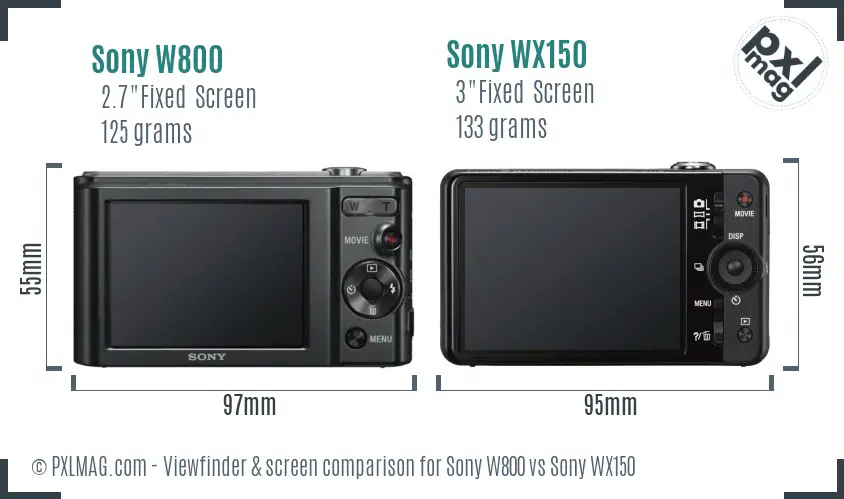 Sony W800 vs Sony WX150 Screen and Viewfinder comparison