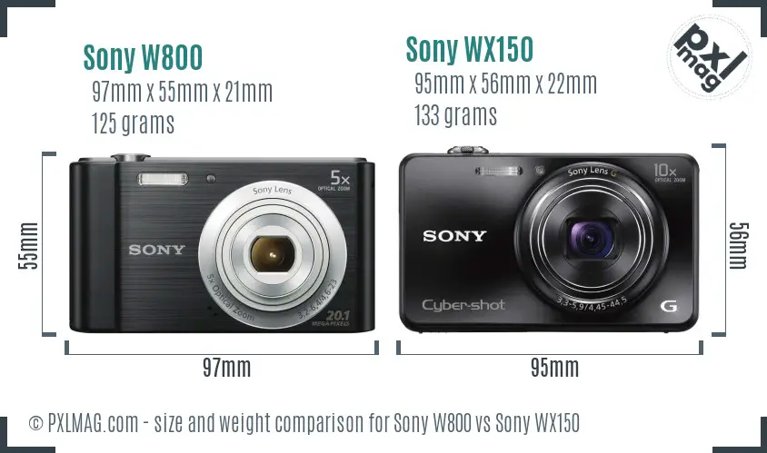 Sony W800 vs Sony WX150 size comparison
