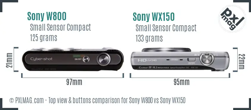 Sony W800 vs Sony WX150 top view buttons comparison
