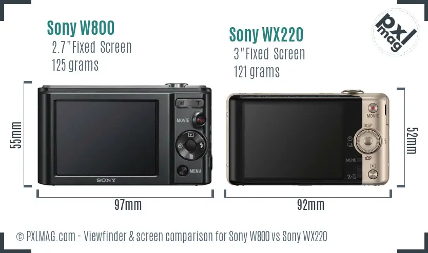 Sony W800 vs Sony WX220 Screen and Viewfinder comparison