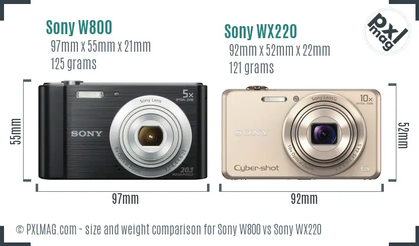 Sony W800 vs Sony WX220 size comparison