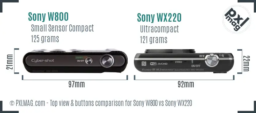Sony W800 vs Sony WX220 top view buttons comparison