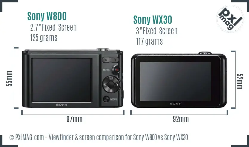 Sony W800 vs Sony WX30 Screen and Viewfinder comparison
