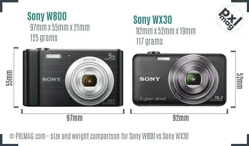 Sony W800 vs Sony WX30 size comparison