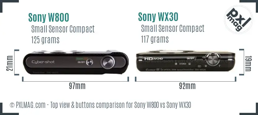 Sony W800 vs Sony WX30 top view buttons comparison
