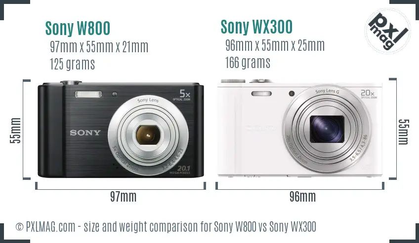 Sony W800 vs Sony WX300 size comparison