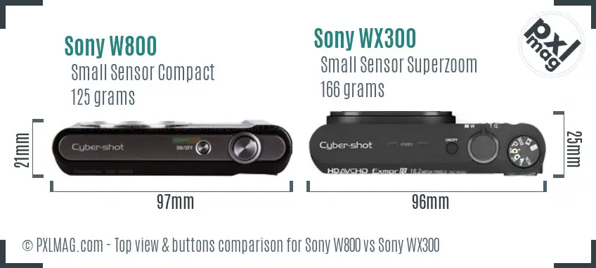 Sony W800 vs Sony WX300 top view buttons comparison