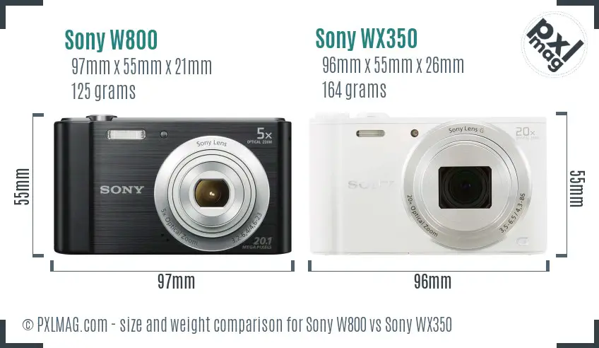 Sony W800 vs Sony WX350 size comparison