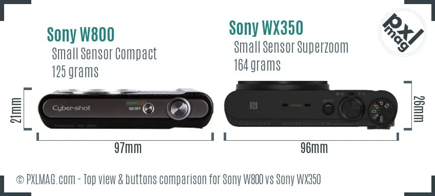 Sony W800 vs Sony WX350 top view buttons comparison