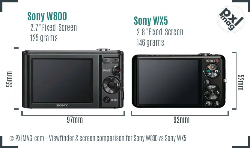 Sony W800 vs Sony WX5 Screen and Viewfinder comparison