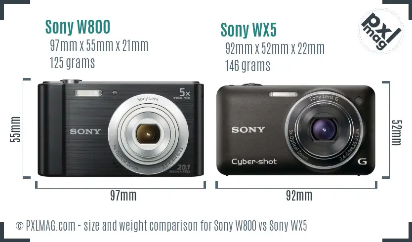 Sony W800 vs Sony WX5 size comparison