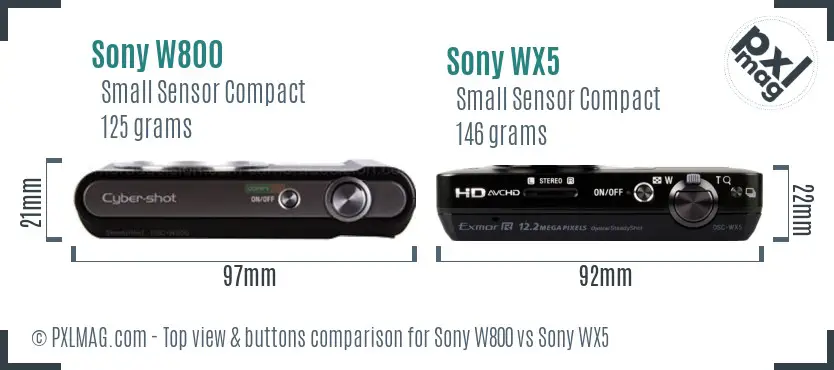 Sony W800 vs Sony WX5 top view buttons comparison
