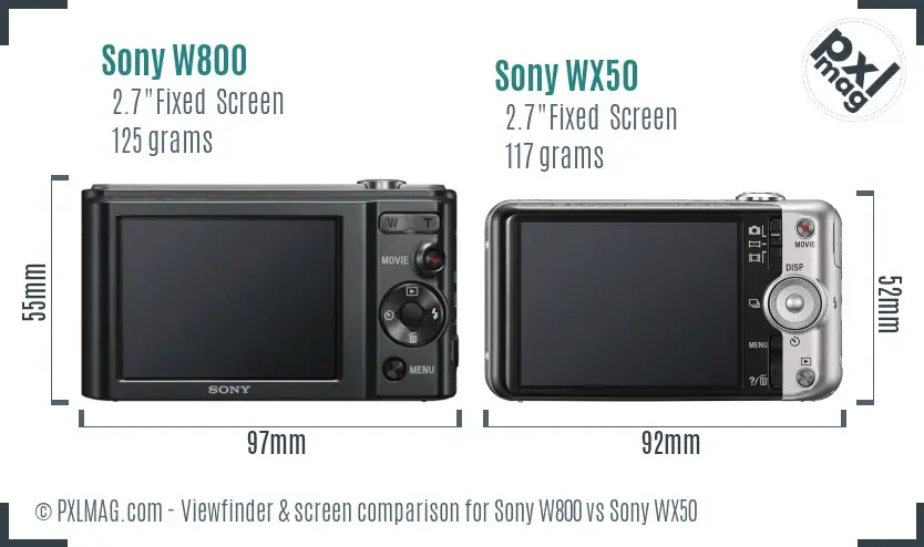 Sony W800 vs Sony WX50 Screen and Viewfinder comparison